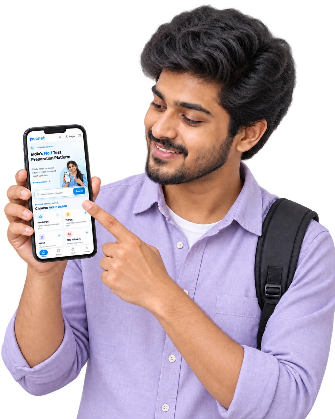 Student showing the PSCNET website on a phone